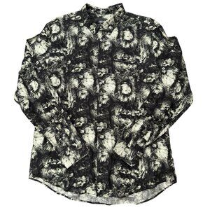 John Varvatos Shirt Mens Size XL Long Sleeve Button 100% Linen Abstract Gray NEW